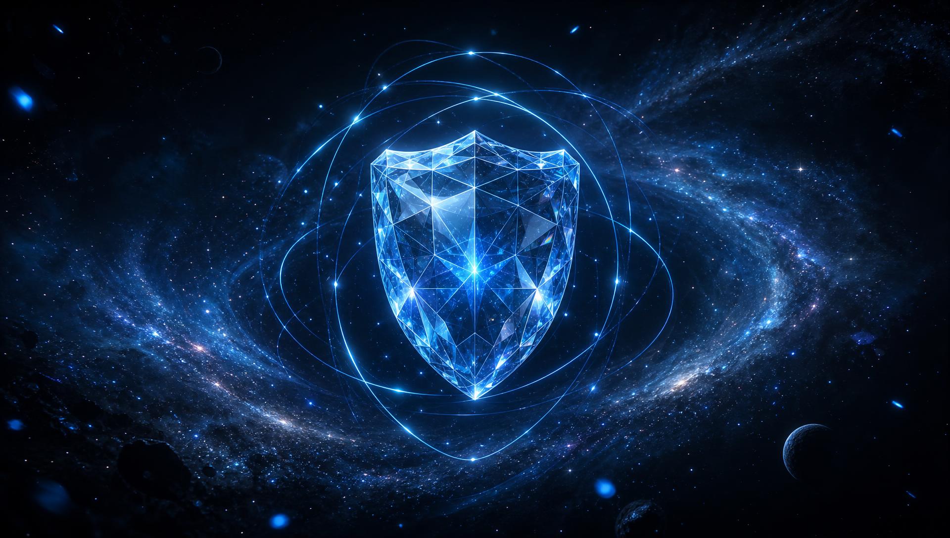 Crystalline quantum shield encircled by orbital rings in deep space